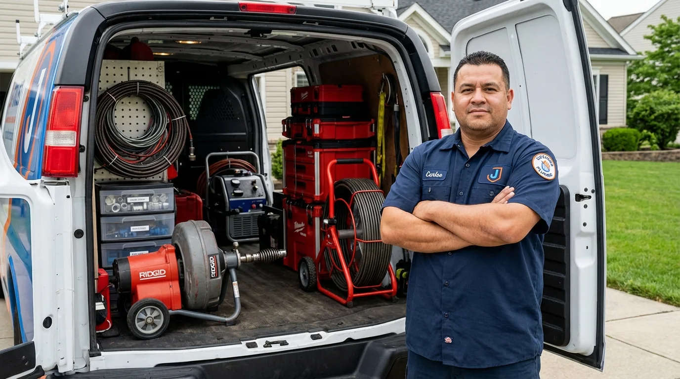 Professional drain cleaning equipment and Johns Plumbing LLC plumber in Colebrook