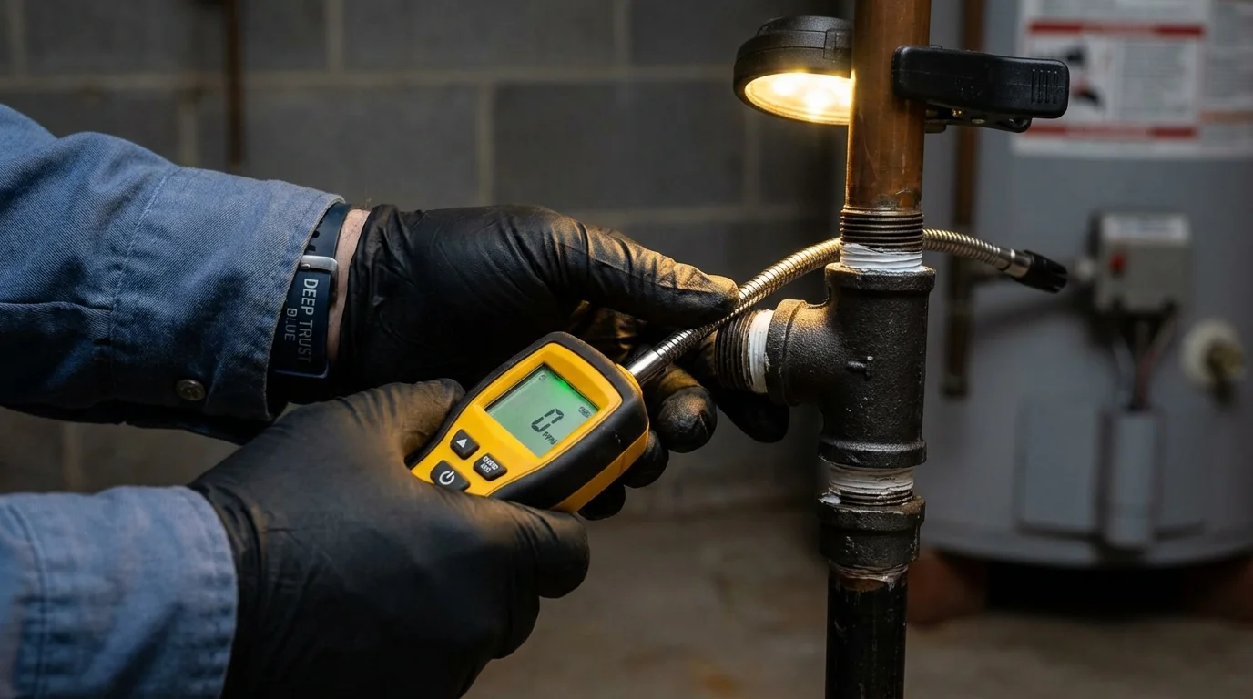 Gas leak detection with electronic sniffer by Johns Plumbing LLC in Colebrook