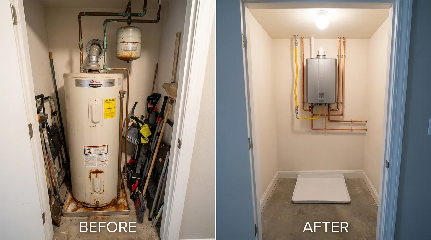 Tank water heater versus wall-mounted tankless unit comparison for Colebrook, NH homeowners